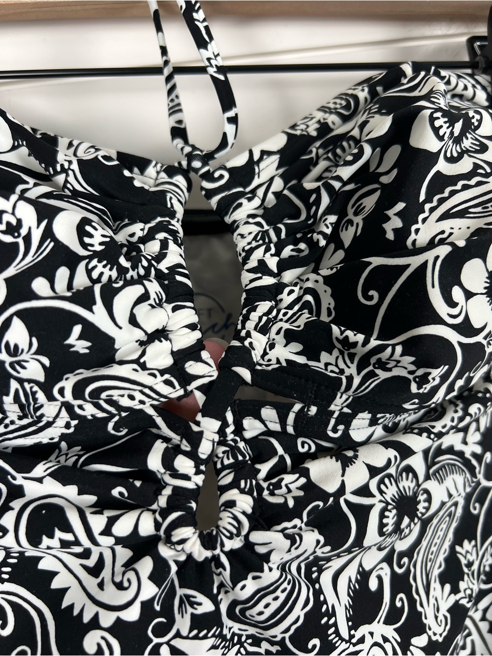 LOFT Beach Cutout Halter One Piece Swimsuit Medium Black White Floral NWT - Picture 8 of 16